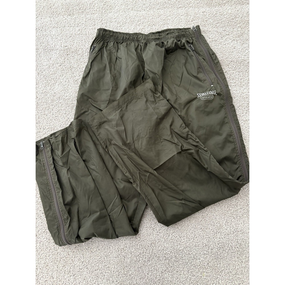 Vintage Spalding Nylon Track Pants Mens XL Olive Green Windbreaker Zipper Y2K